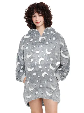 Cortina Glow in The Dark Wearable Blanket Hoodie for Kids,Oversized Sweatshirt Wearable Blanket Hoodie with Giant Pocket,Super Warm Soft Flannel Hooded Blanket, Moon