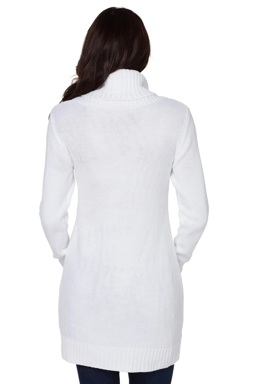 Cowl Neck Long Sleeve Bodycon Sweater Dress (Green/White)