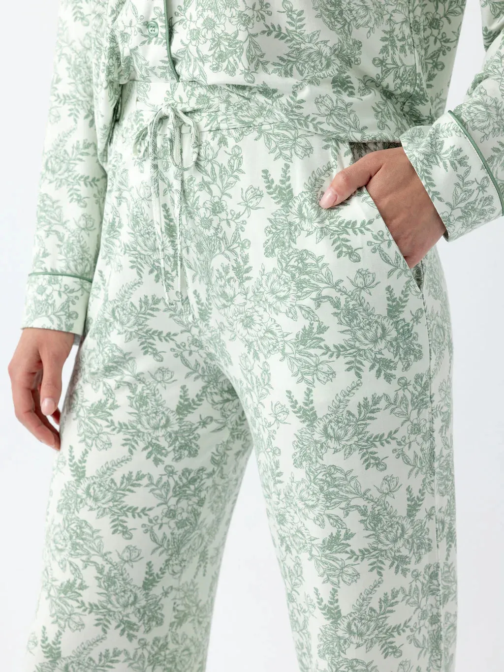 Cozy Earth Women's Bamboo Pajama Set - Celadon Toile