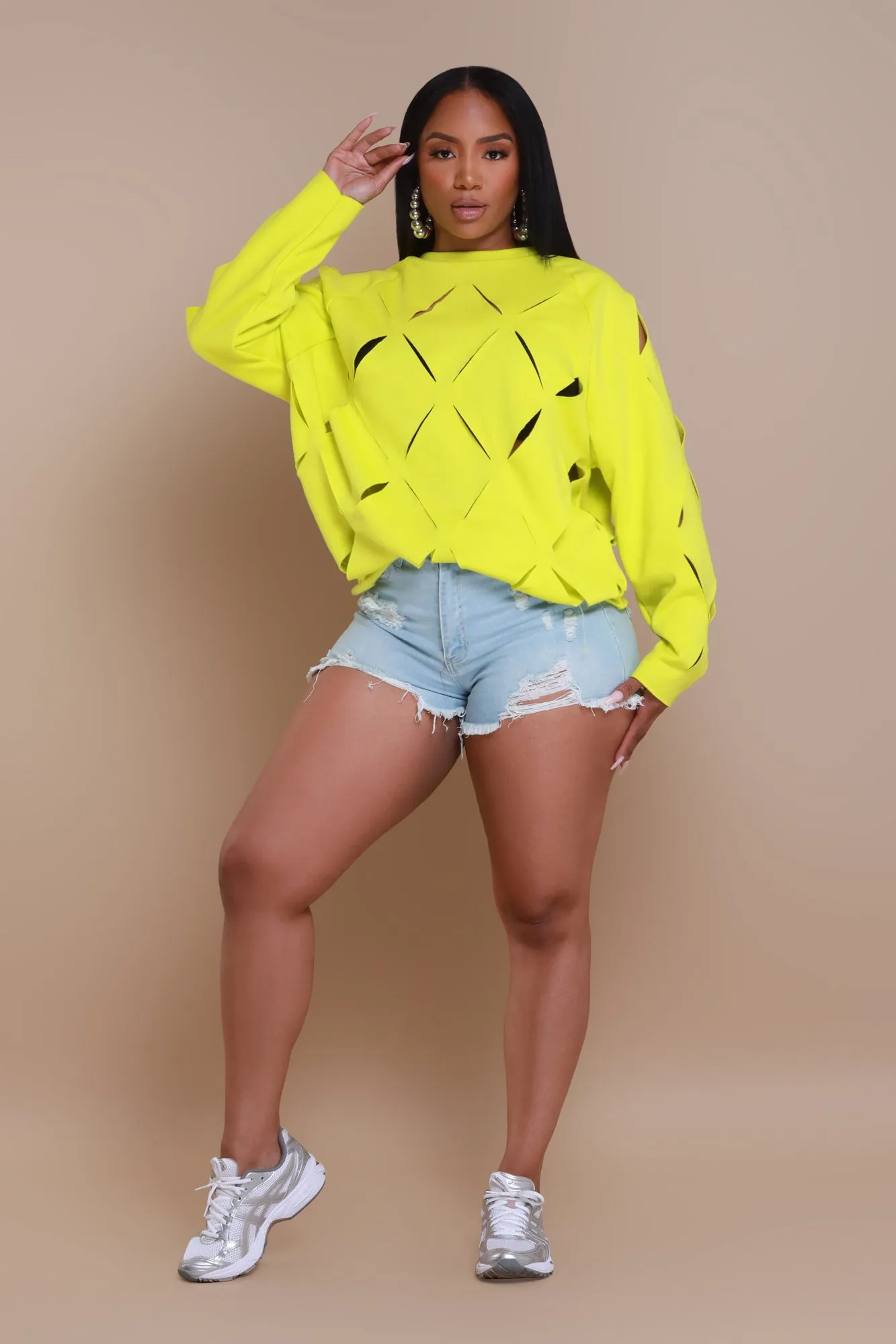 Cross Me Oversized Cut Out Sweatshirt - Lime