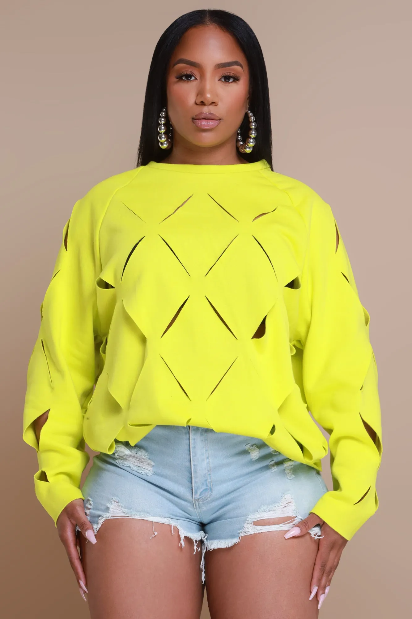 Cross Me Oversized Cut Out Sweatshirt - Lime