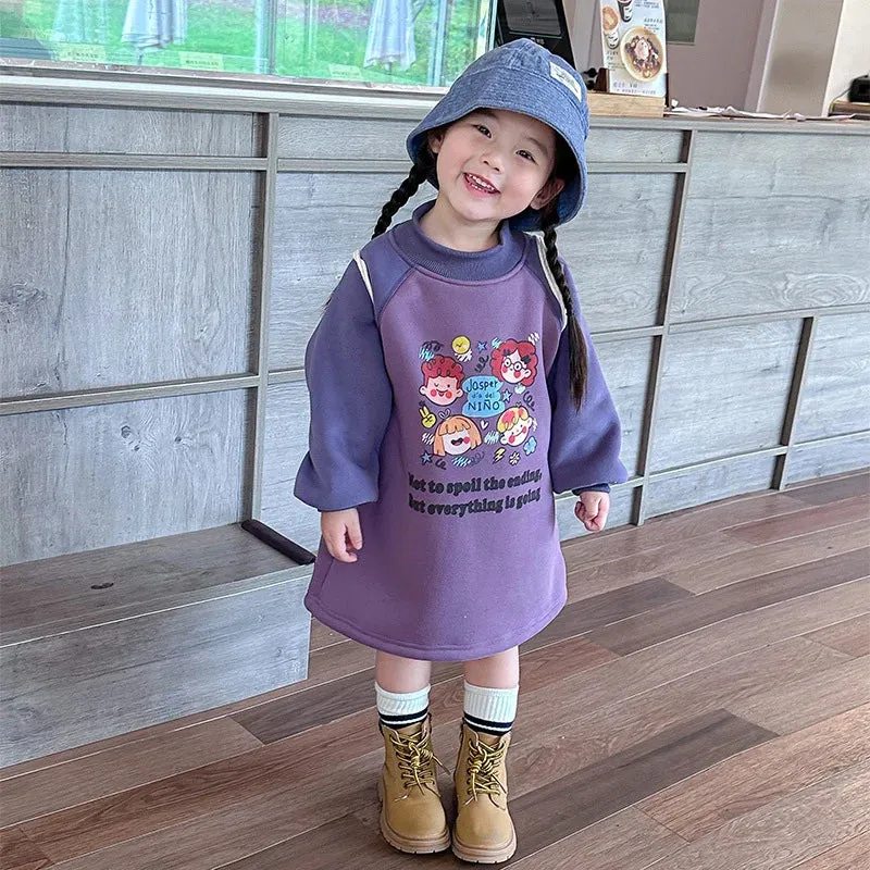 Cute Warm Kids Sweatshirt Dress Children's Pink Girls Baby Princess Dresses Fashion Leisure Padded Thick Dresses Autumn Clothing