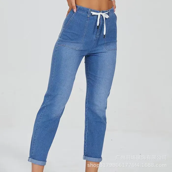 Denim Women's Pants Belt Design Elastic