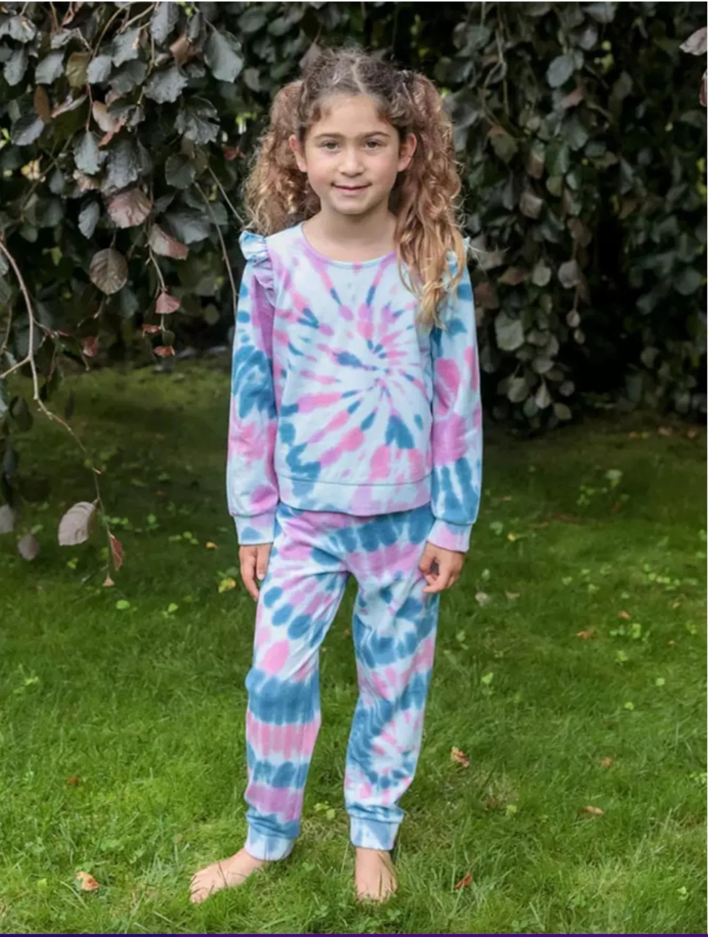 Design History Girls Aqua Star Ruffled Shoulders Tie Dye Lounge Set