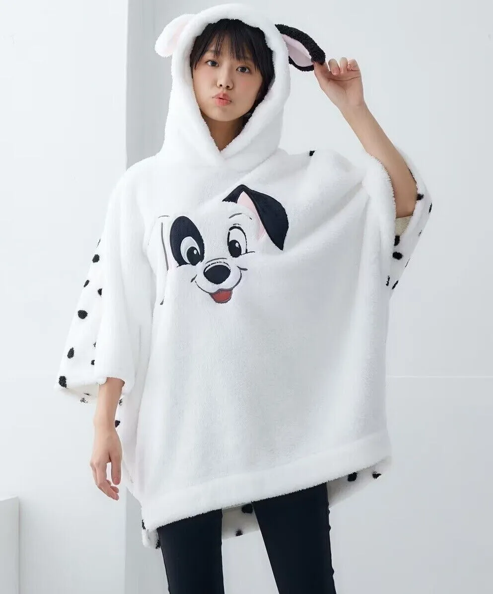 Disney 101 Dalmatians Boa Fluffy Hoodie Poncho w/ Ear Women Japan Cosplay