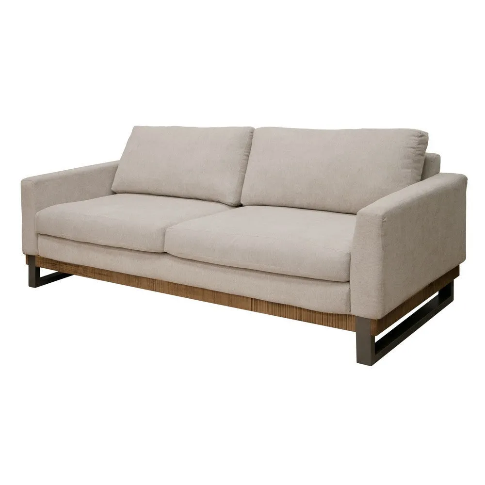 Dome Sofa with 2 Accent Pillows, 86 Inch, Solid Pine Wood, Beige Polyester By Casagear Home