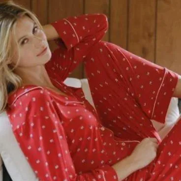 Eberjey Gisele Printed Long PJ Set PJ1141 in Haute Red Presents