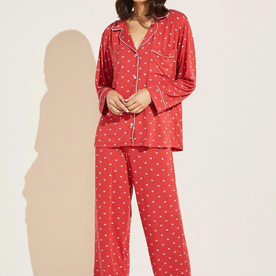 Eberjey Gisele Printed Long PJ Set PJ1141 in Haute Red Presents