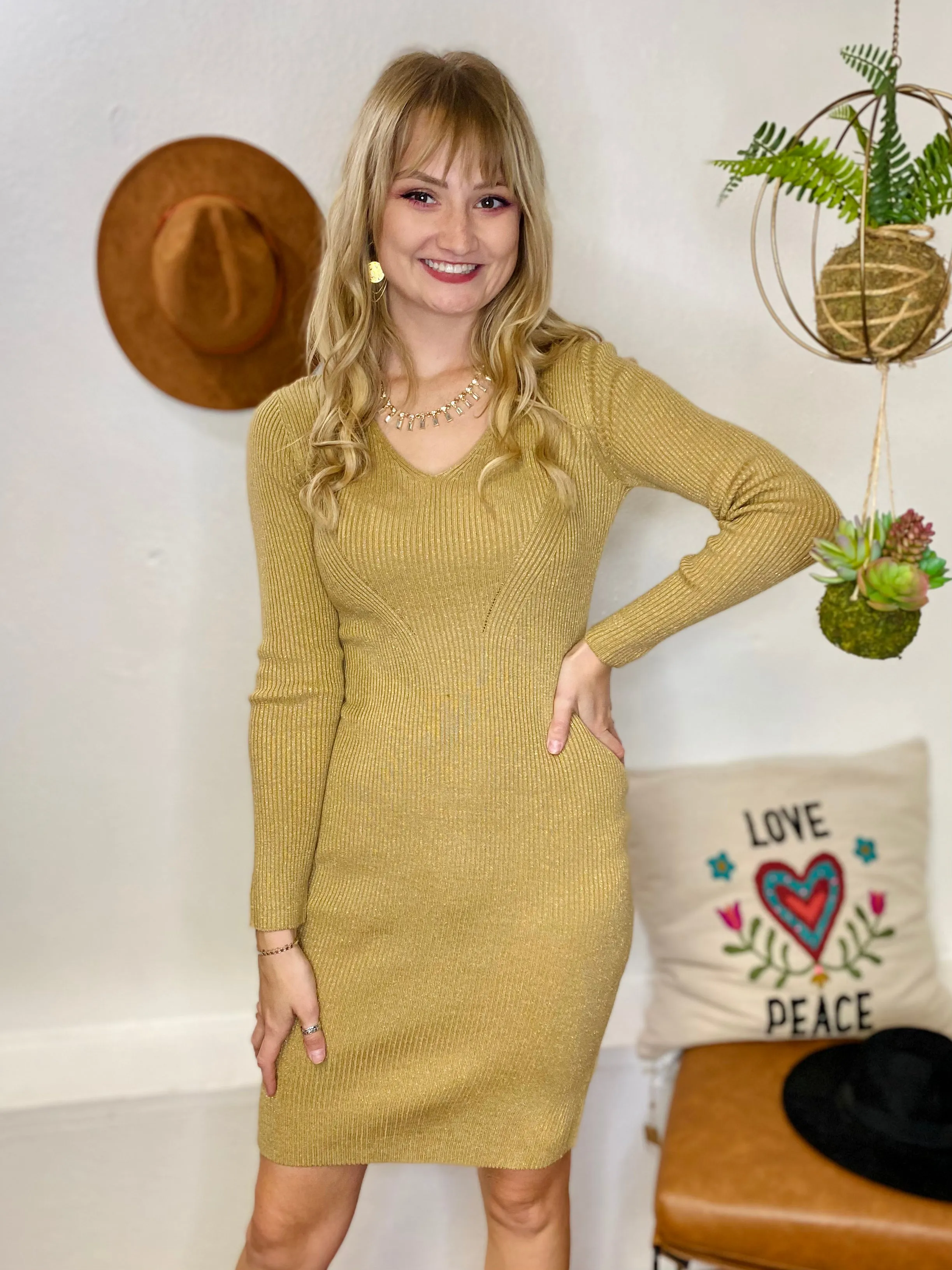 Elia Knit Midi Gold Dress Lucy Paris