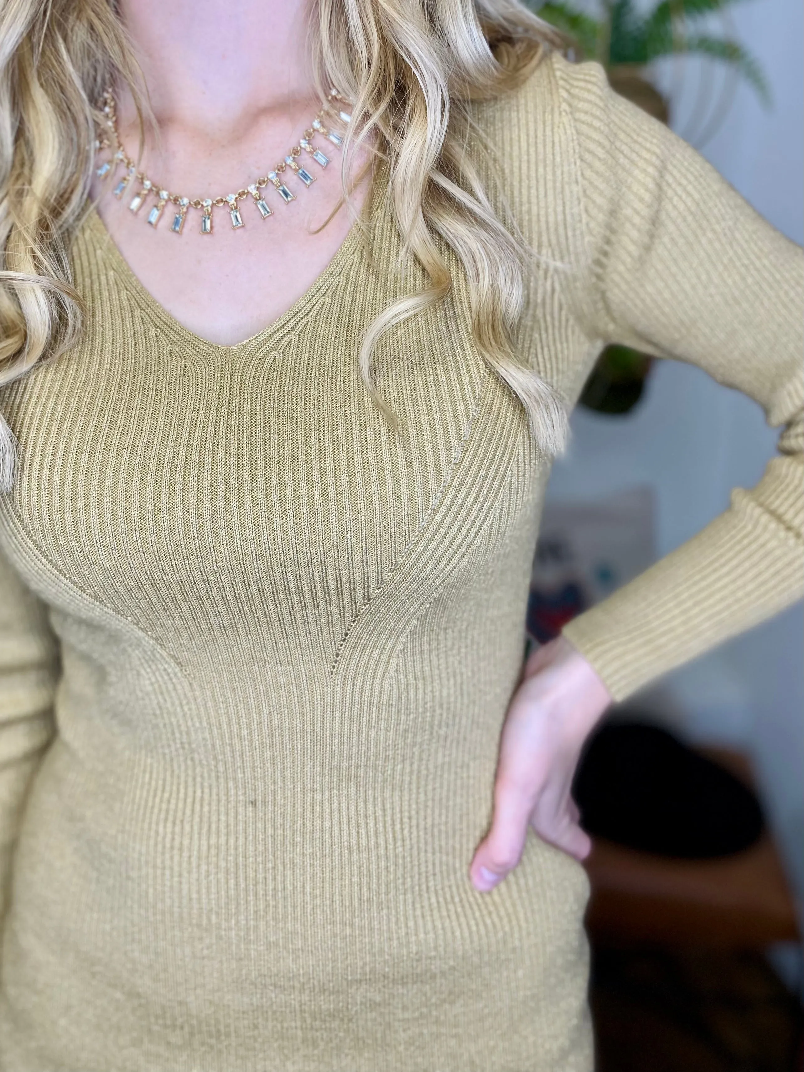 Elia Knit Midi Gold Dress Lucy Paris