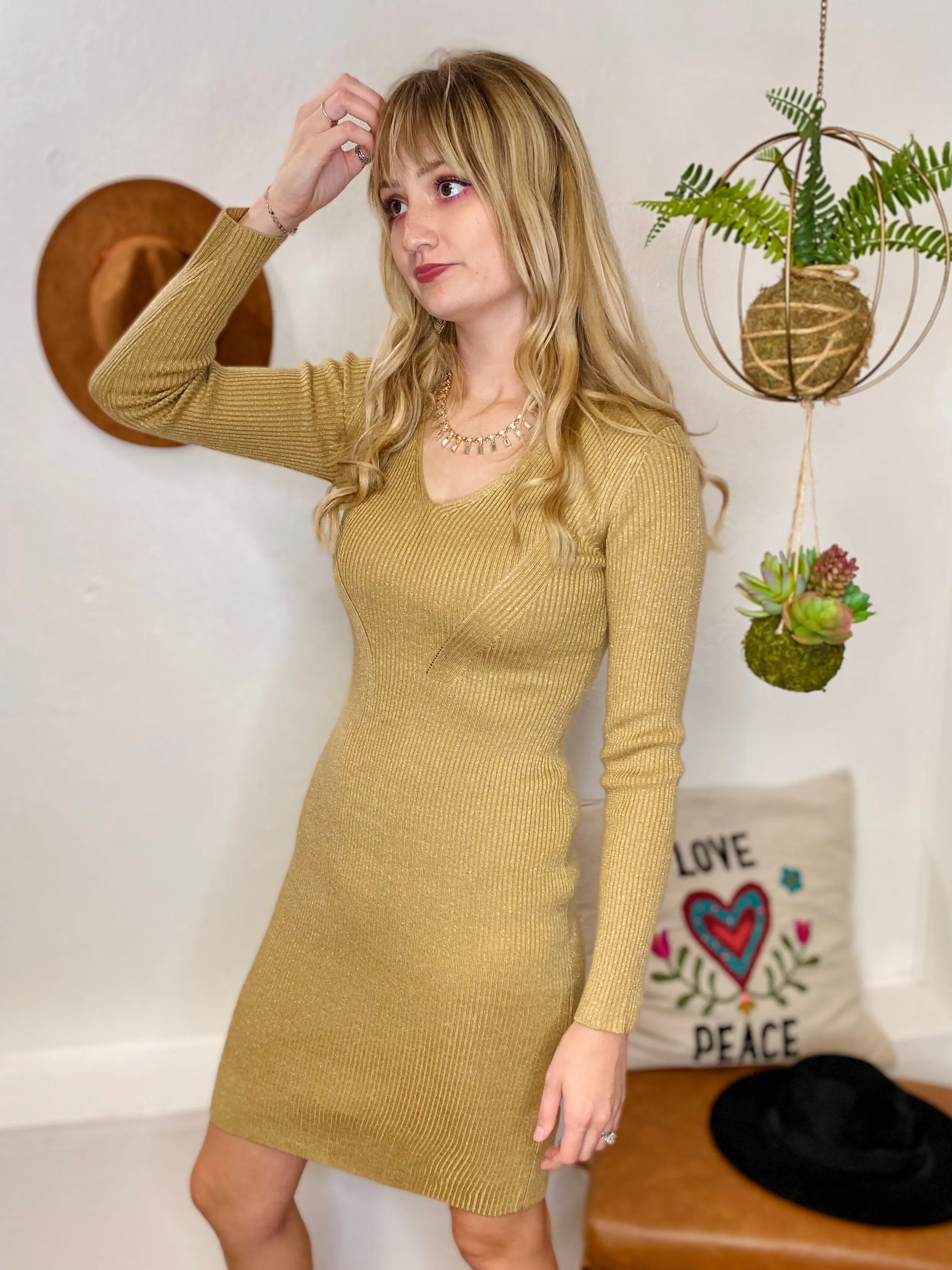 Elia Knit Midi Gold Dress Lucy Paris