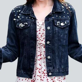 Embellished shoulders women's denim jacket