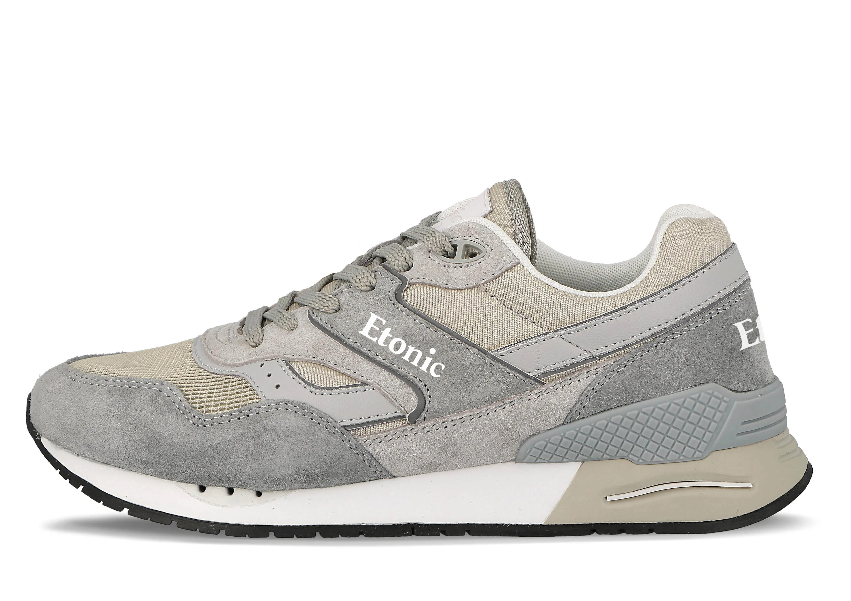 Etonic Stable Base sneakers in beige mesh fabric and grey suede with multi-layer light grey leather inserts