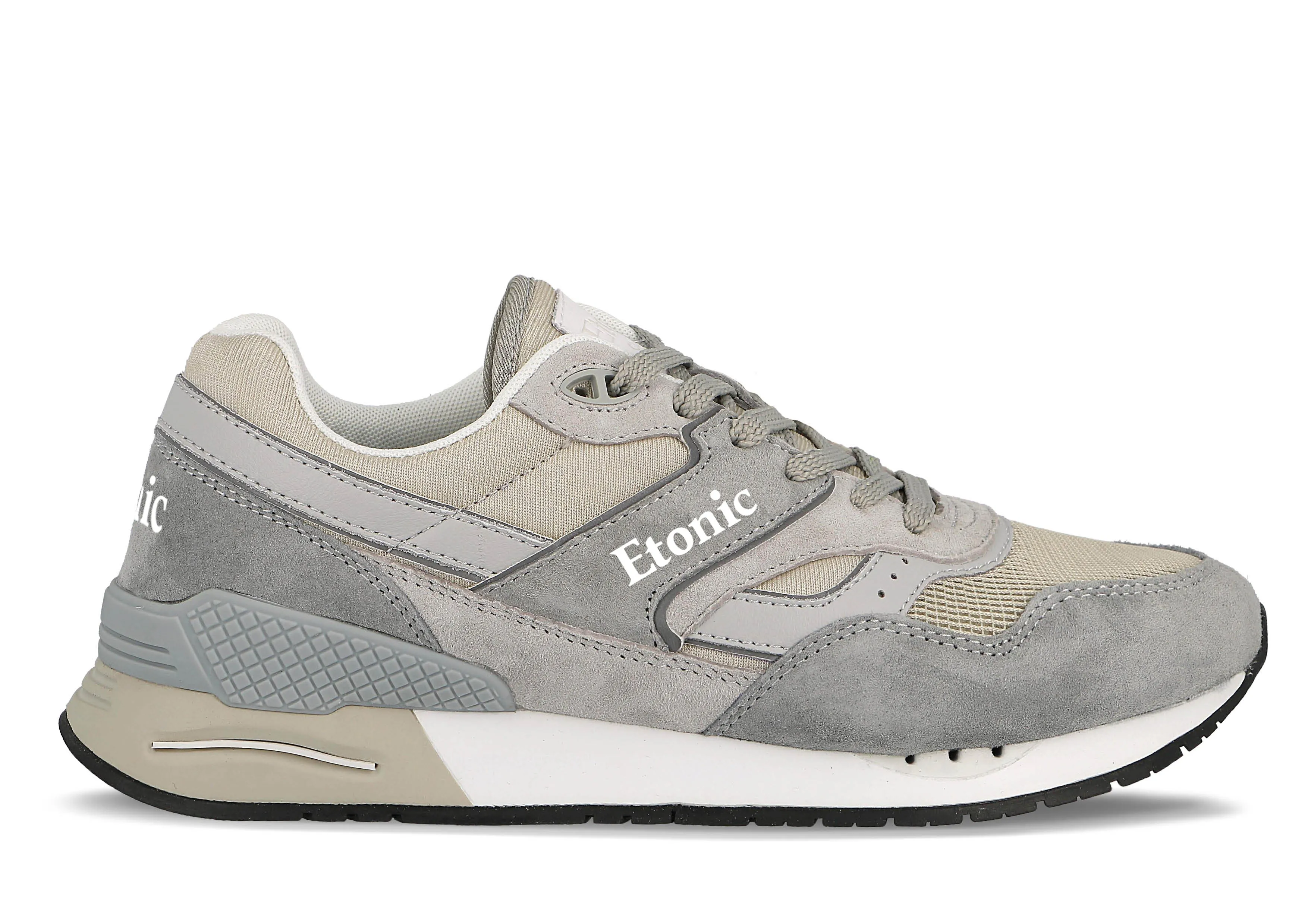 Etonic Stable Base sneakers in beige mesh fabric and grey suede with multi-layer light grey leather inserts