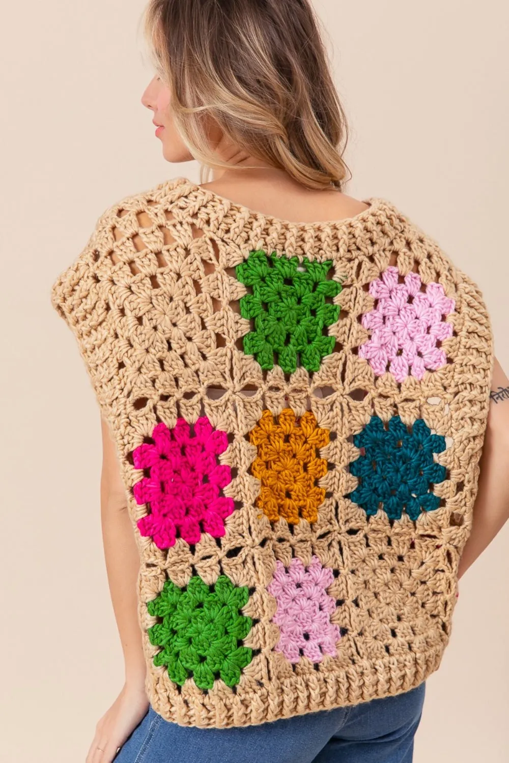 Explore More Collection - BiBi Granny Square Openwork Sweater Vest