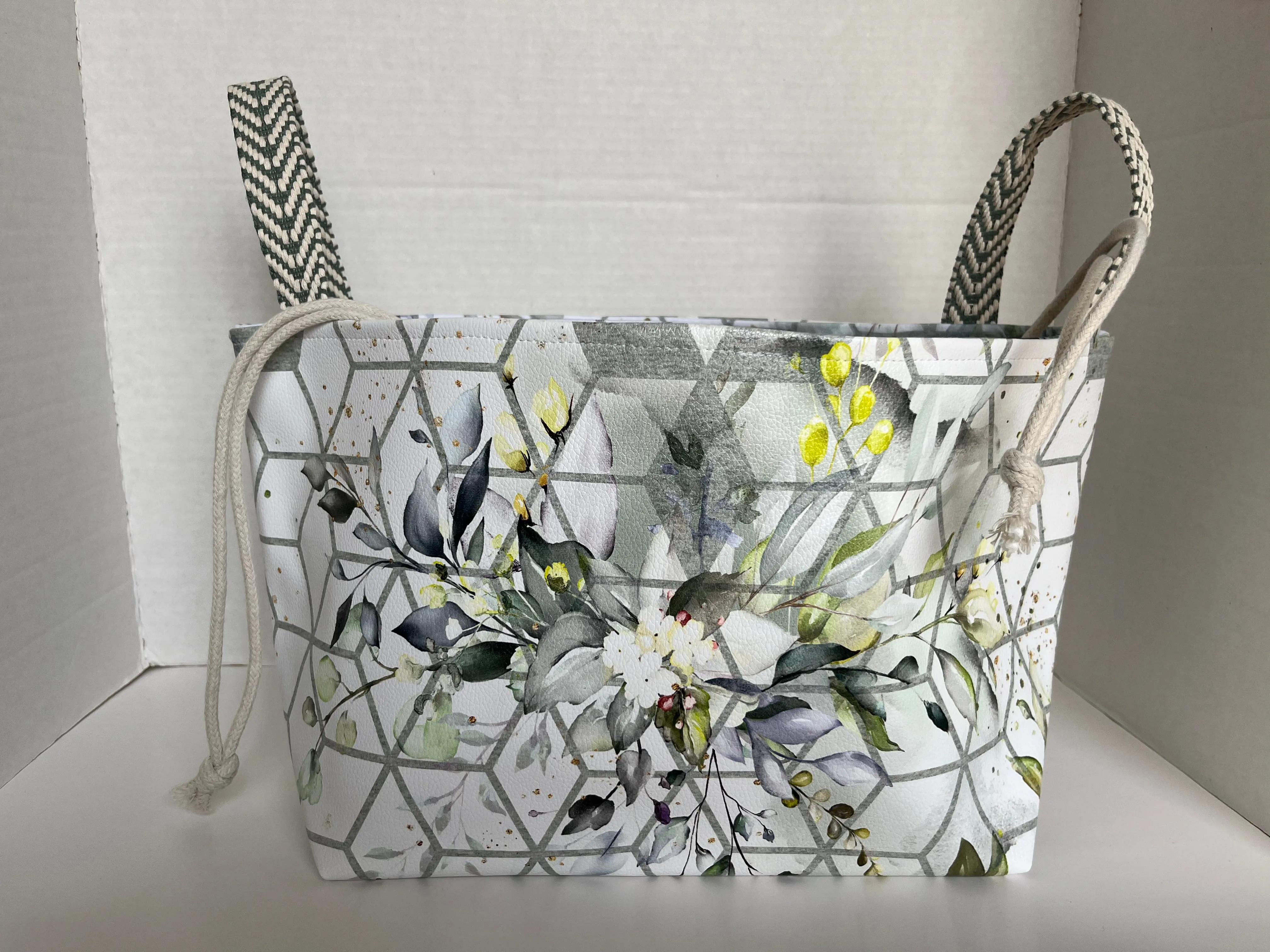 Floral Geos Vinyl Storage Bucket, Project Bag