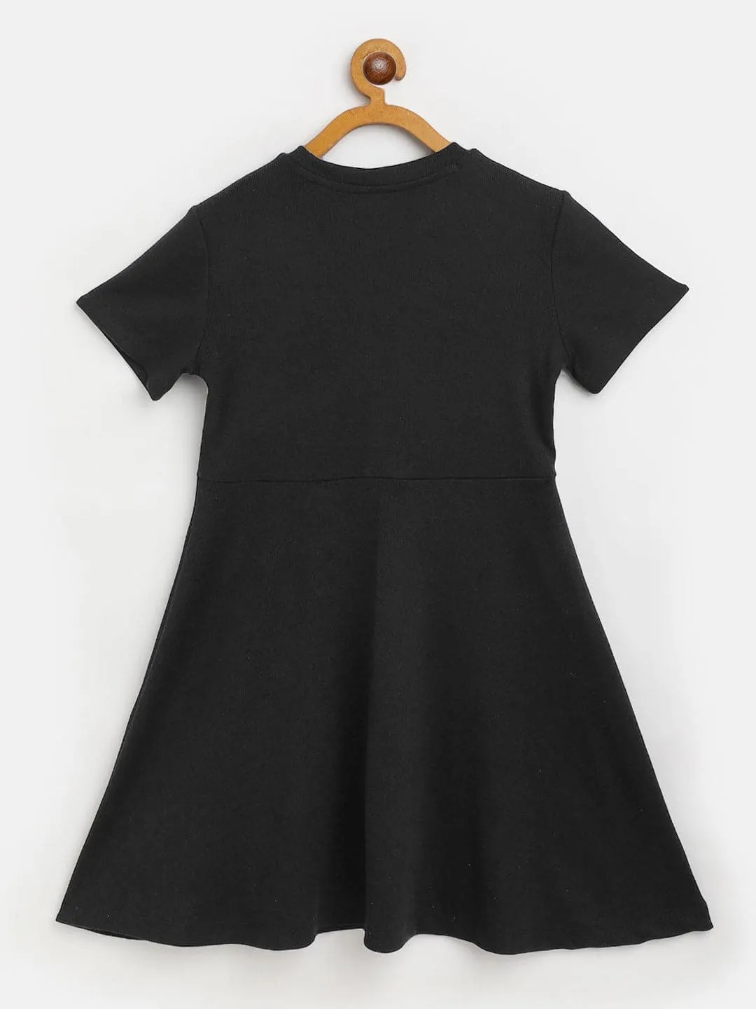 Girls Black Rib Midi Skater Dress - Lyush Kids