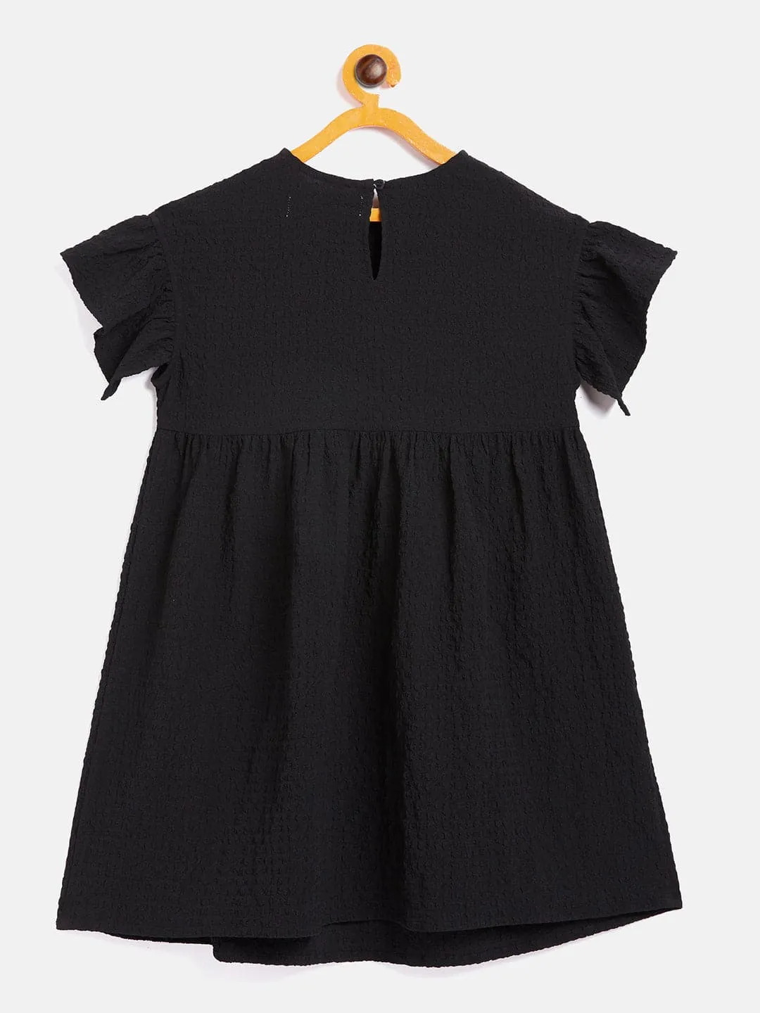 Girls Black Seer Sucker Front Yoke Dress - Lyush Kids