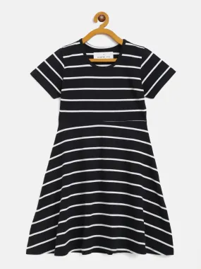 Girls Black Stripes Midi Skater Dress - Lyush Kids