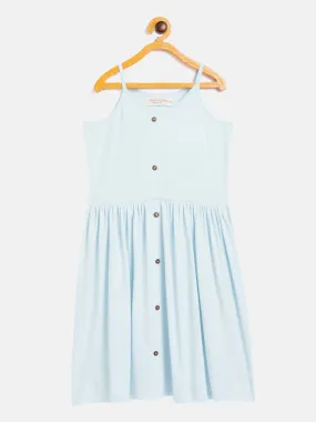 Girls Blue Front Button Strappy Dress - Lyush Kids