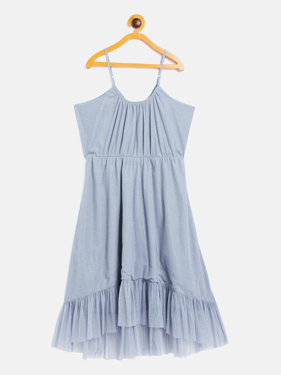 Girls Blue Mesh Lurex Strappy High Low Dress - Lyush Kids