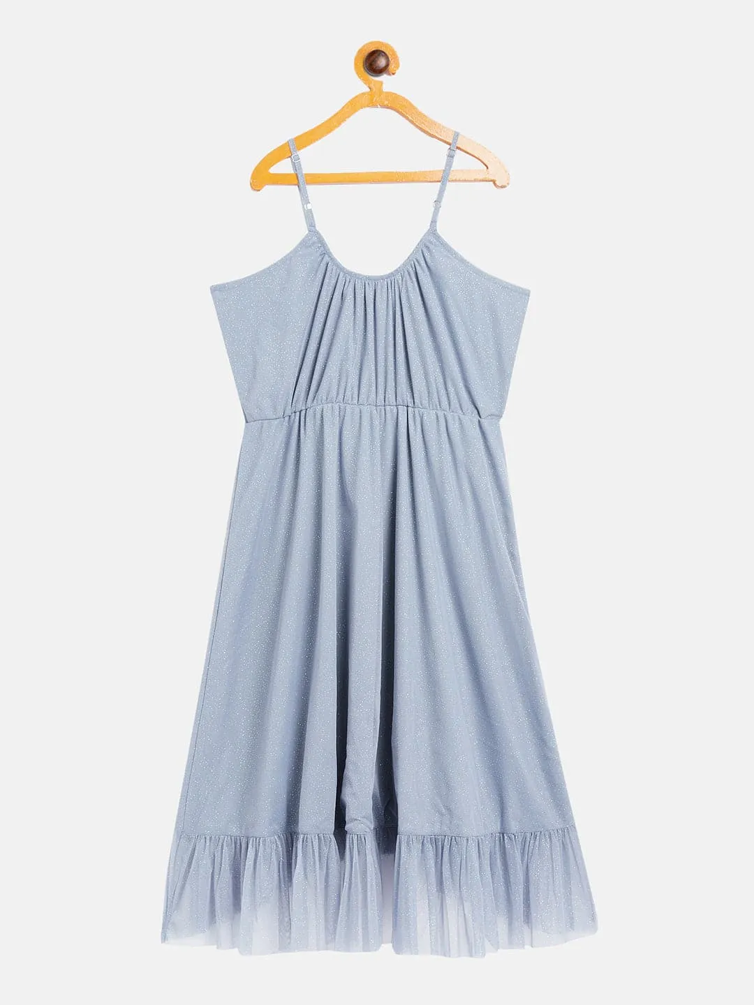 Girls Blue Mesh Lurex Strappy High Low Dress - Lyush Kids