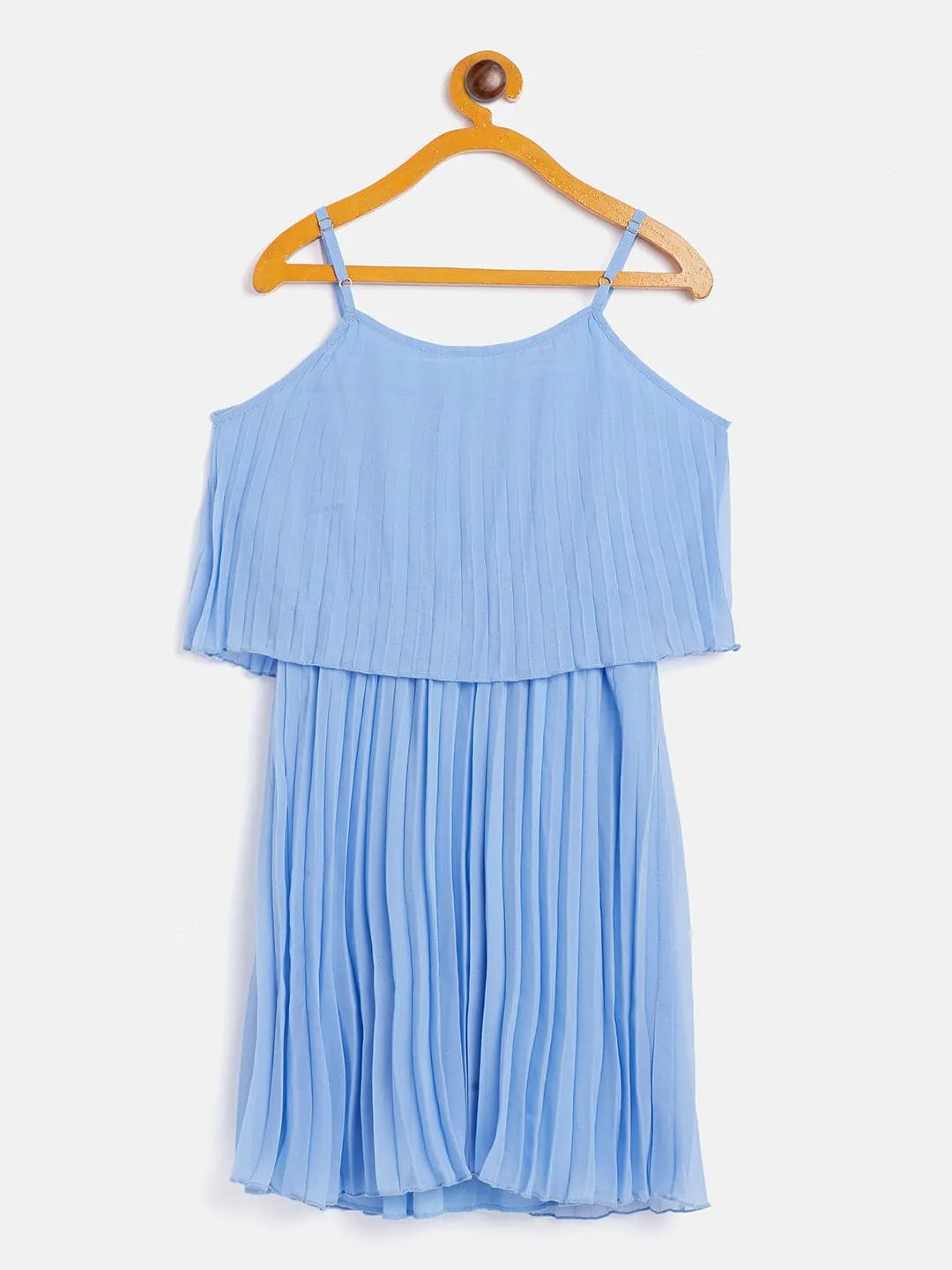 Girls Blue Pleated Strappy Dress - Lyush Kids