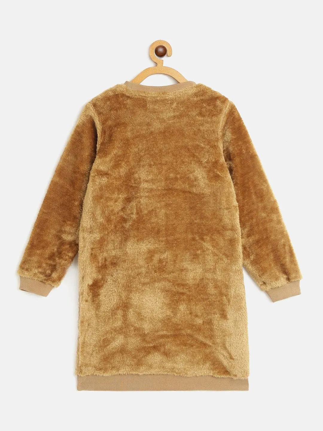 Girls Brown Fur Kangaroo Pocket Dress - Lyush Kids