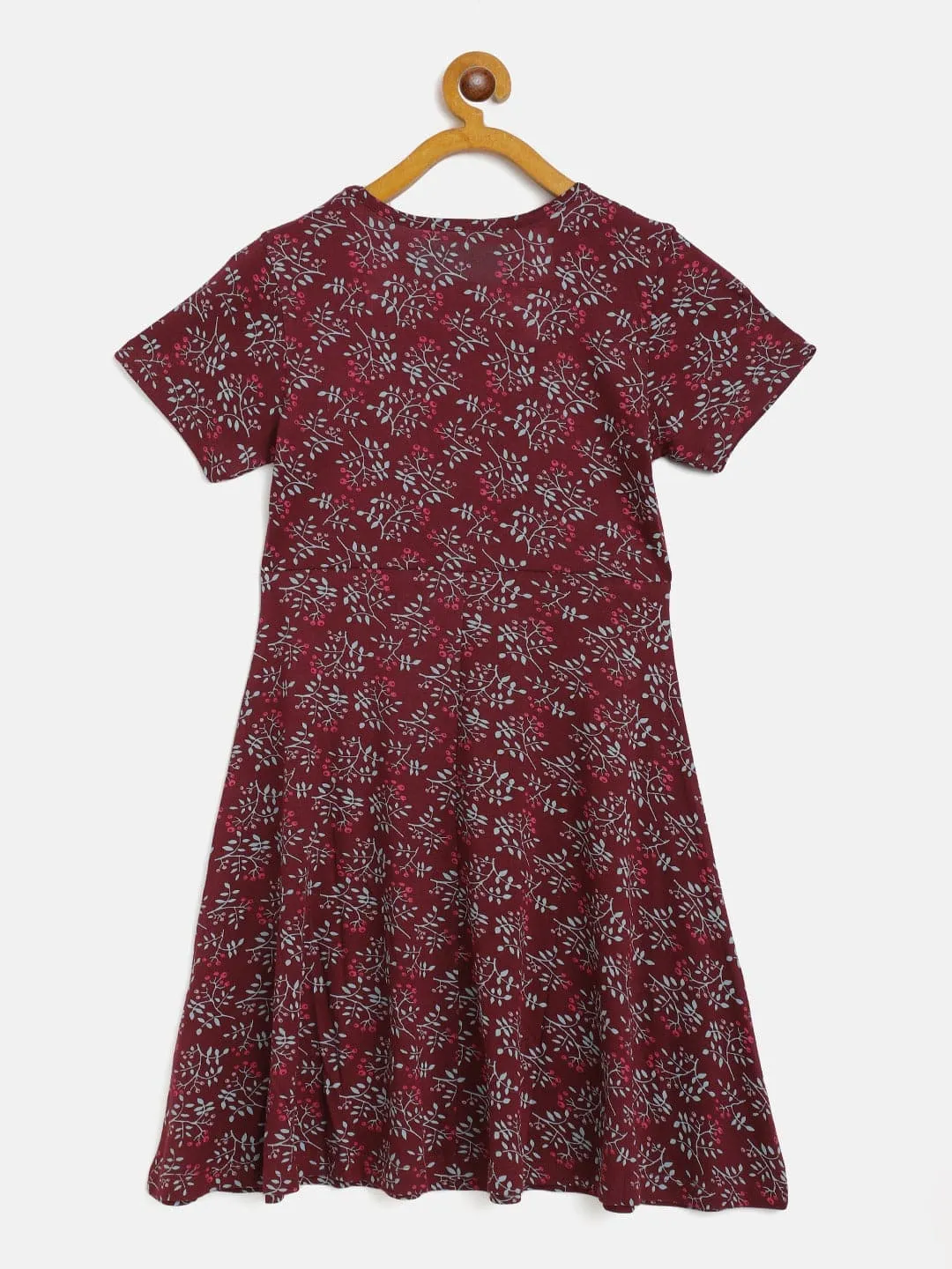 Girls Burgundy Floral Midi Skater Dress - Lyush Kids