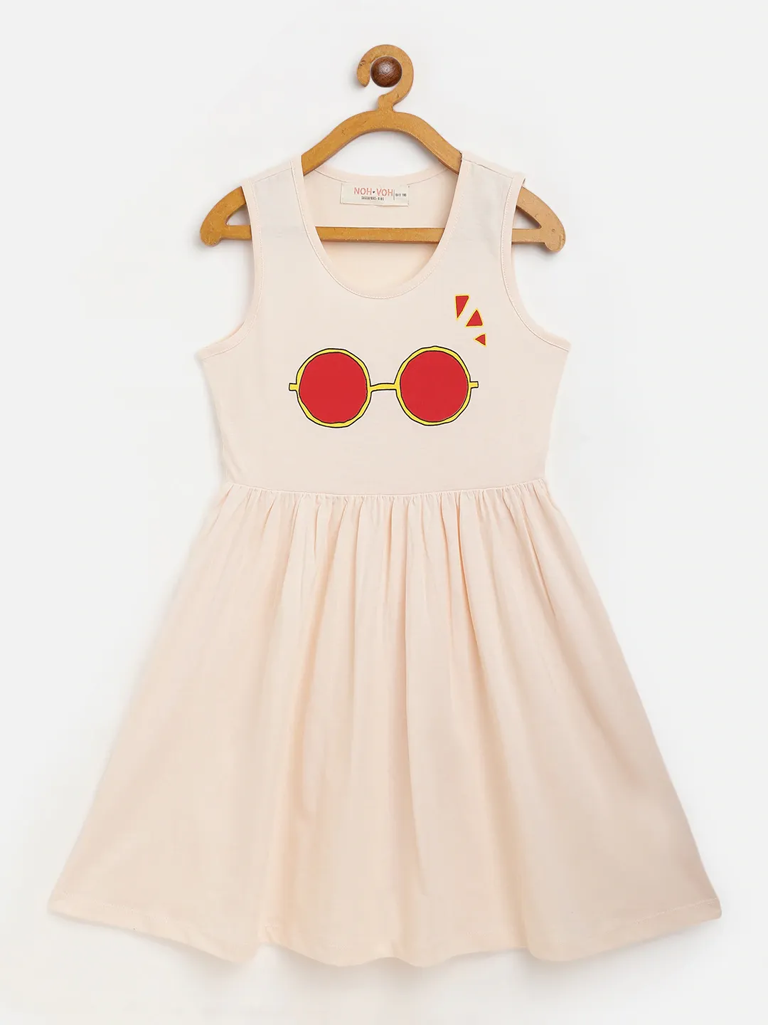 Girls Cream Sunglasses Print Gather Dress - Lyush Kids