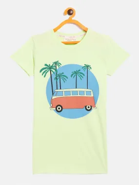 Girls Green Bus Print T-Shirt Dress - Lyush Kids