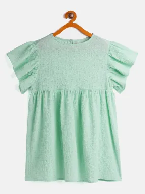 Girls Green Seer Sucker Boxy Dress - Lyush Kids