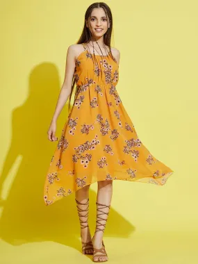 Girls Mustard Floral Strappy Dress - Lyush Kids