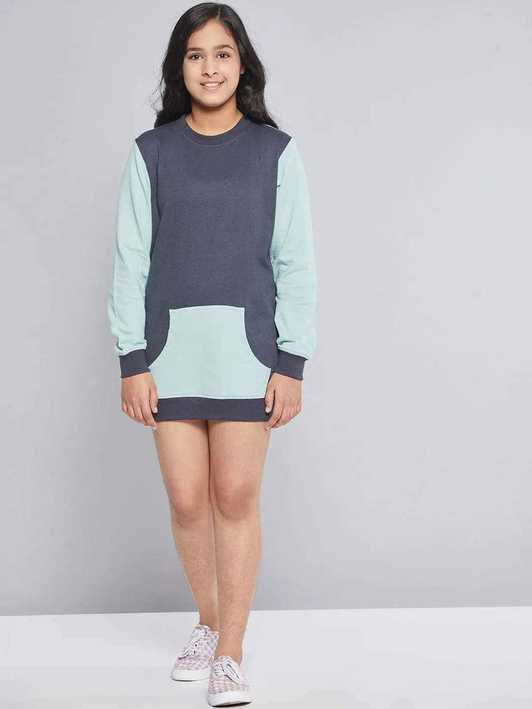 Girls Navy & Blue Colorblock Terry Sweat Dress - Lyush Kids