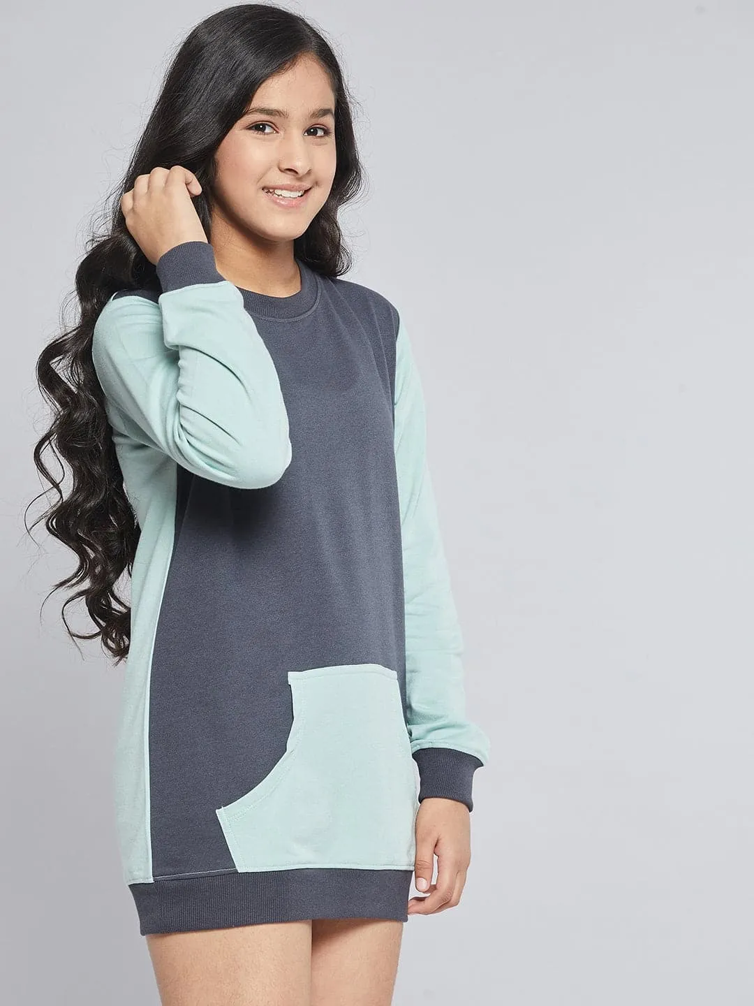 Girls Navy & Blue Colorblock Terry Sweat Dress - Lyush Kids