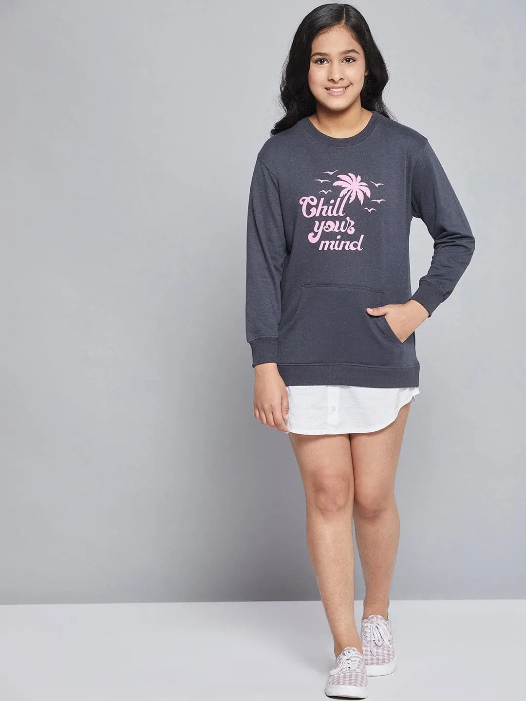 Girls Navy Terry Chill Sweat Dress - Lyush Kids