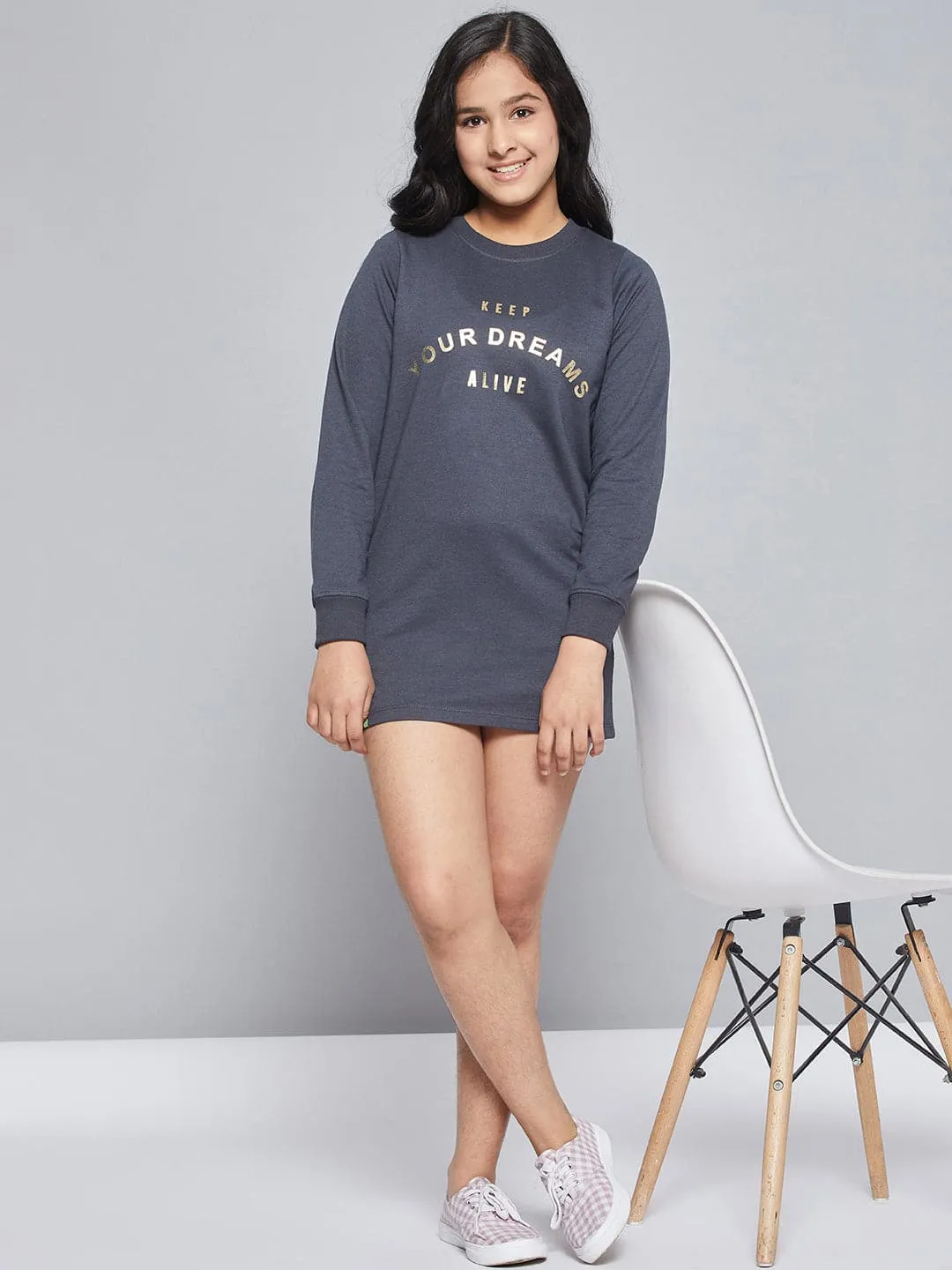 Girls Navy Terry Keep Dreams Sweat Dress - Lyush Kids