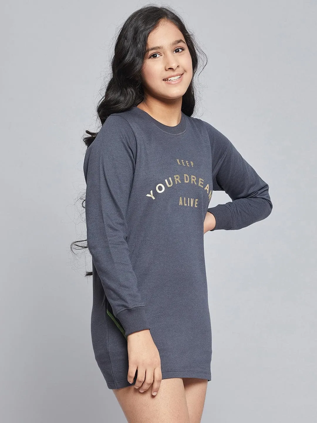 Girls Navy Terry Keep Dreams Sweat Dress - Lyush Kids