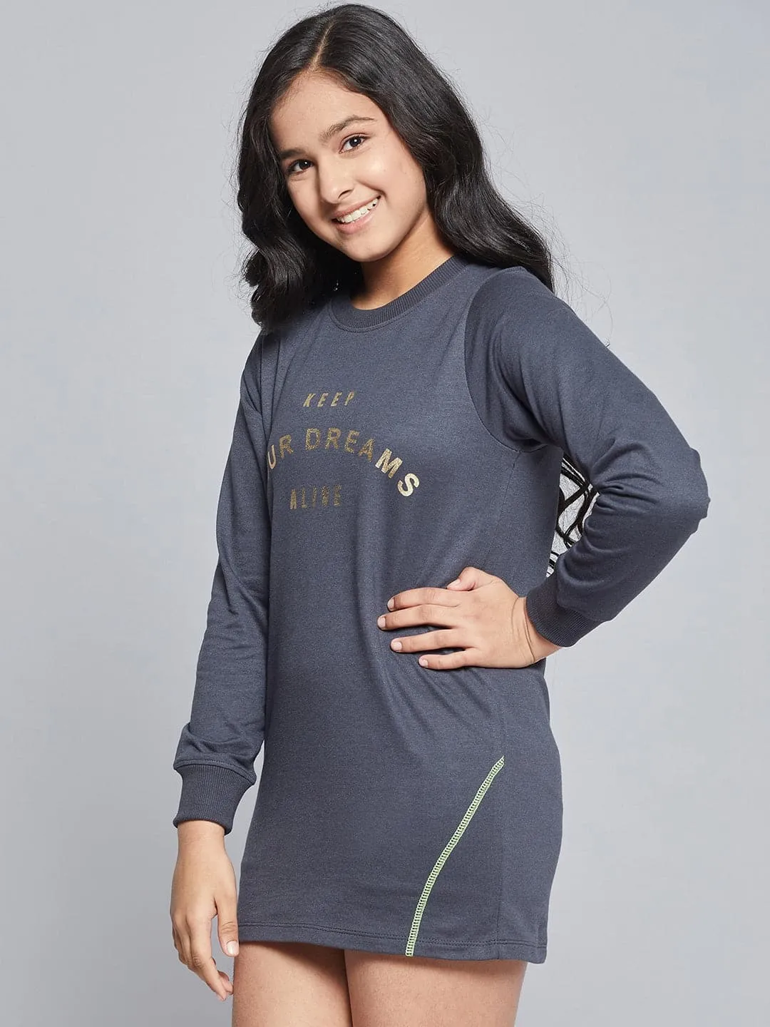 Girls Navy Terry Keep Dreams Sweat Dress - Lyush Kids