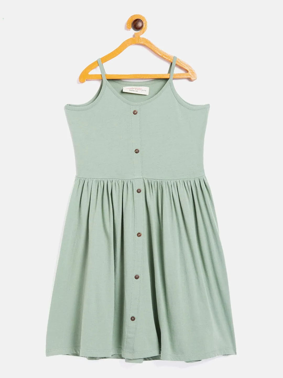 Girls Olive Front Button Strappy Dress - Lyush Kids