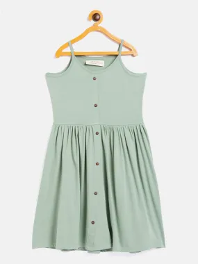 Girls Olive Front Button Strappy Dress - Lyush Kids