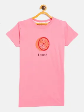 Girls Pink Lemon Print T-Shirt Dress - Lyush Kids