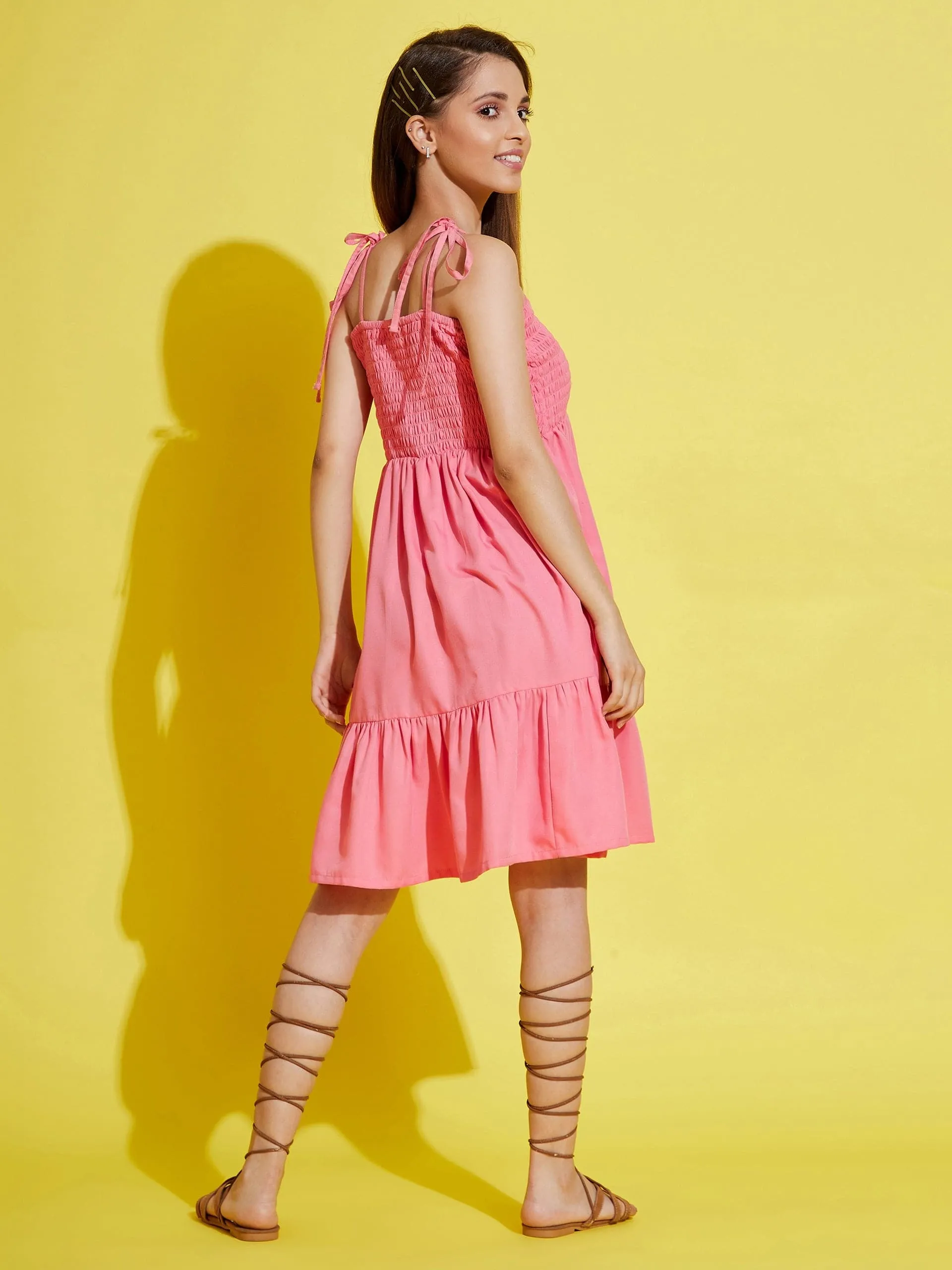 Girls Pink Tie-Up Strappy Dress - Lyush Kids