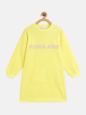 Girls Yellow Fleece Fearless Kangaroo Pocket Dress - Lyush Kids