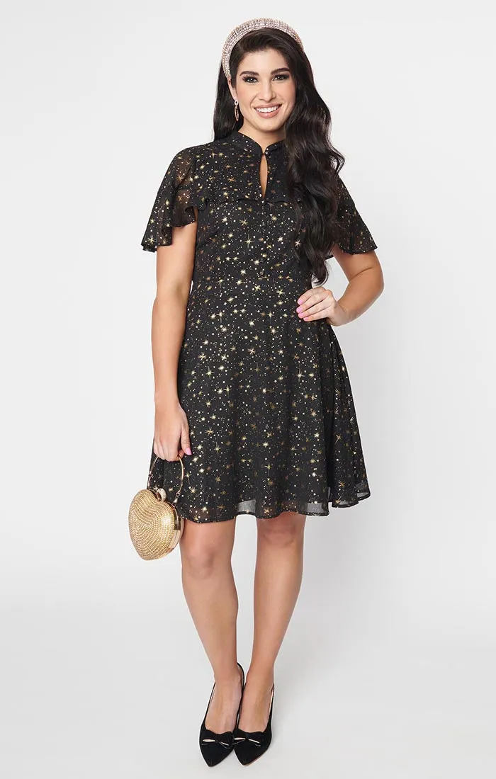 Gold Starburst Dress by Unique Vintage