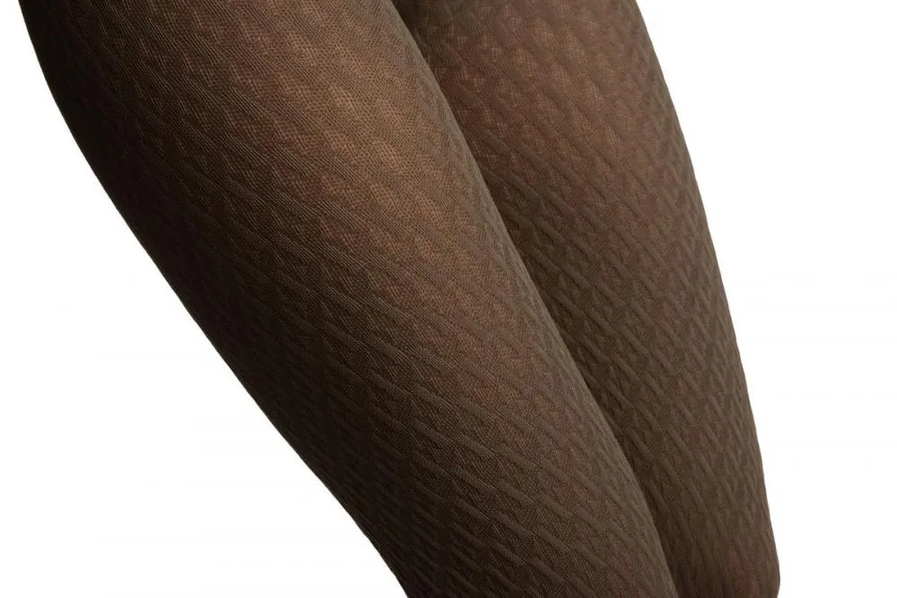 Grey 3D Woven Rhombi All The Way Up Warm Tights