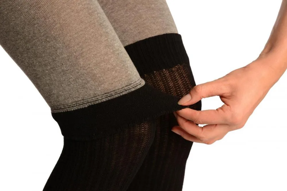 Grey Cotton With Black Ribbed Faux Over The Knee (Winter) Tights