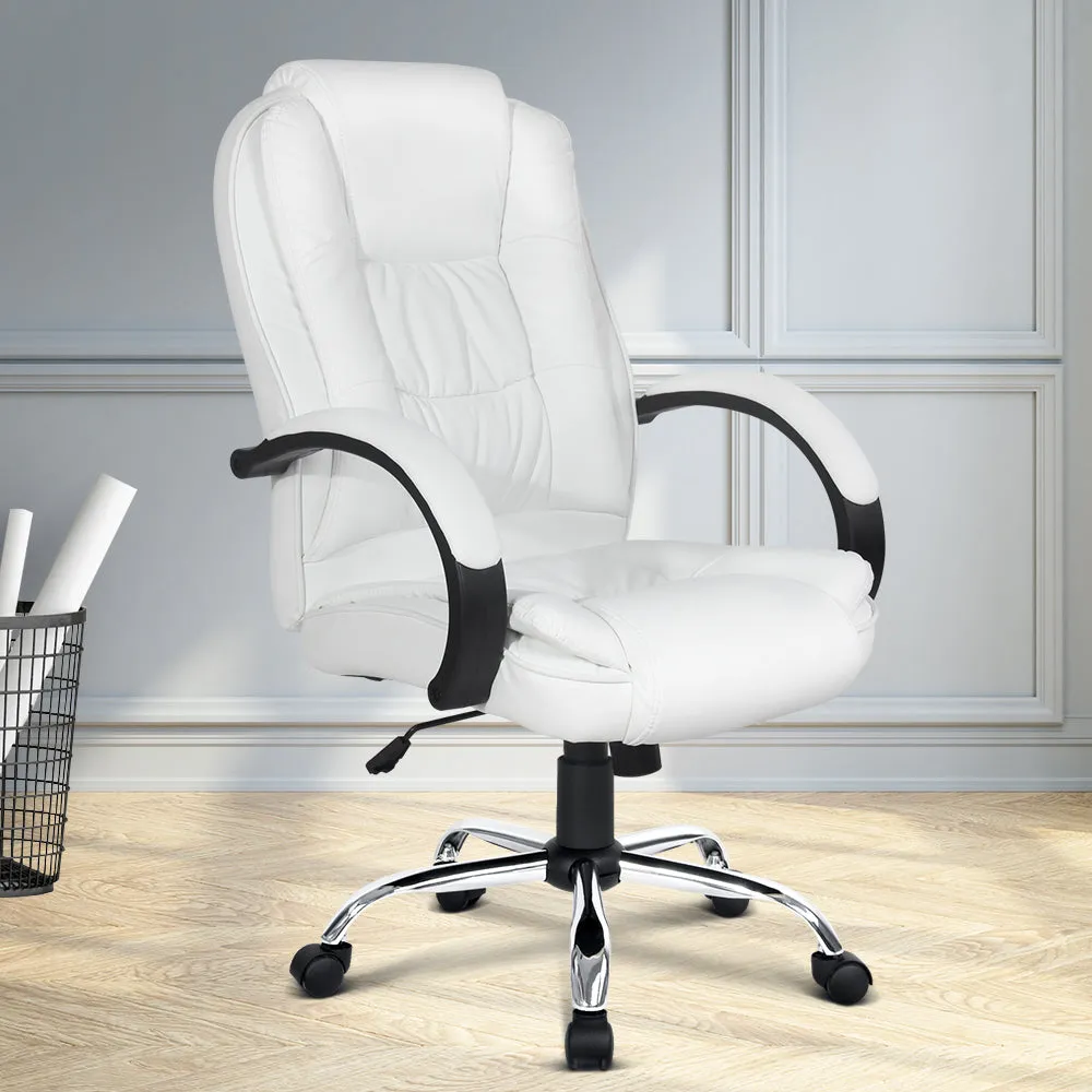 High-Back Leather Executive Office Chair White - Artiss