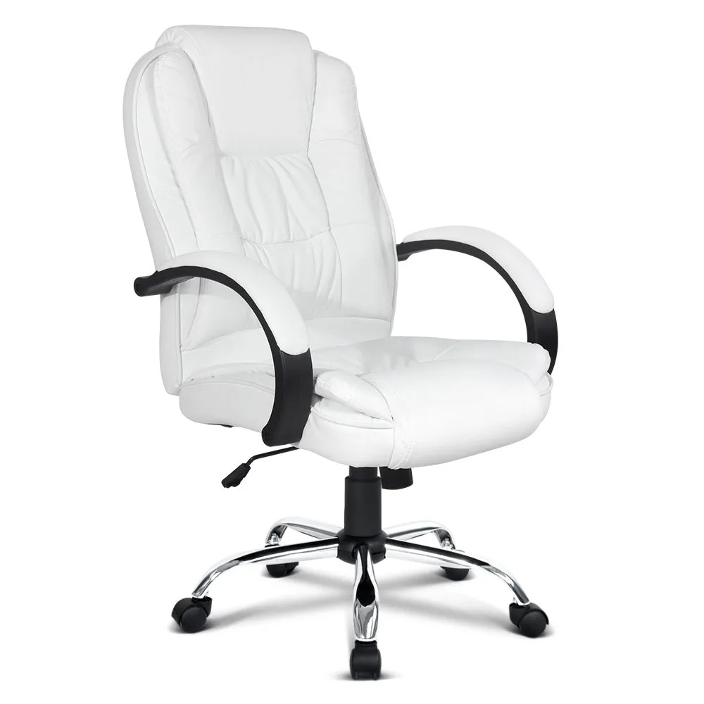 High-Back Leather Executive Office Chair White - Artiss