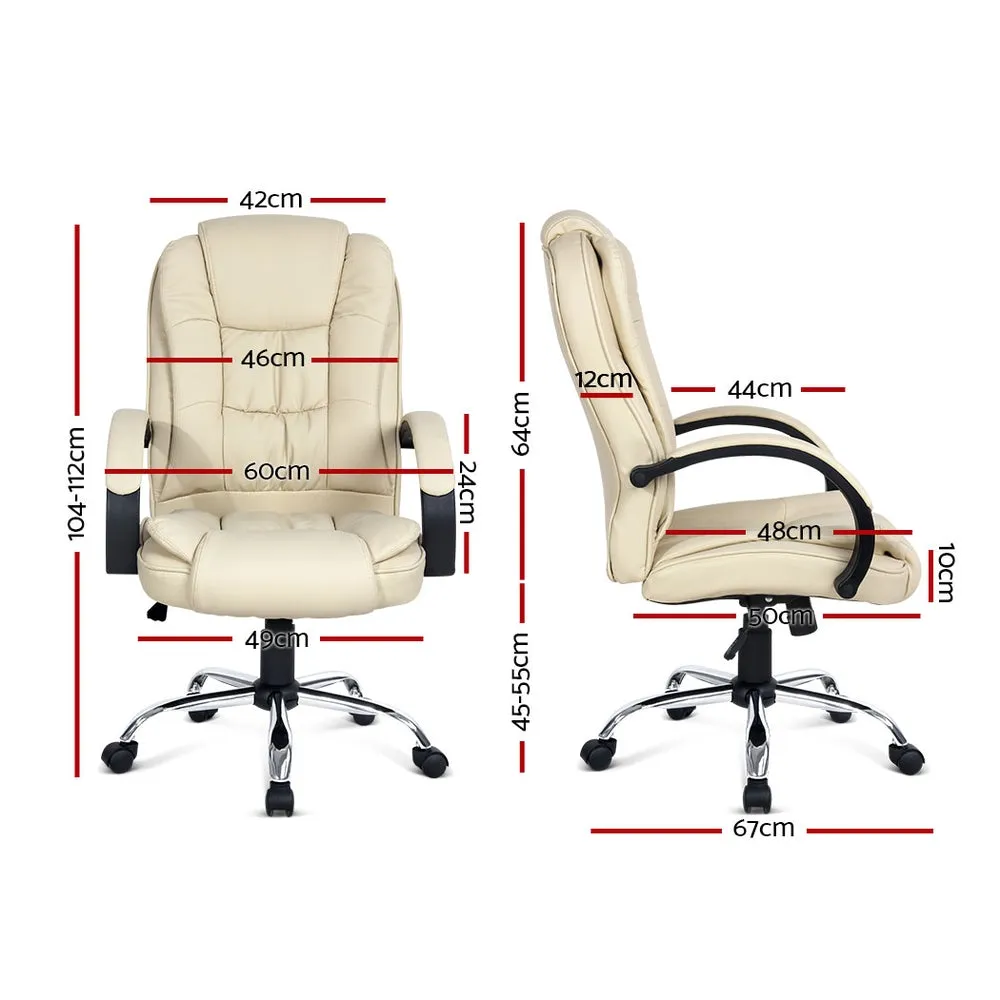 High-Back Leather Office Chair Tilt & Swivel Beige - Artiss